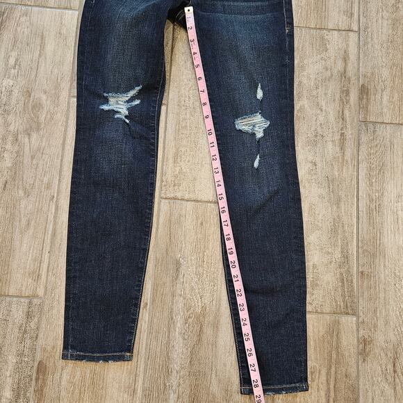 Frame Jeans Womens Size 24 Le Skinny De Jeanne Dark Wash Distressed Ankle Crop - Picture 3 of 12